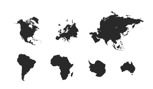 world continent map set. monochrome black silhouette isolated vector image - Vector, Image