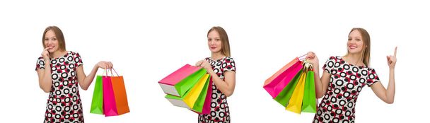 Young woman after shopping isolated on the white - Photo, Image