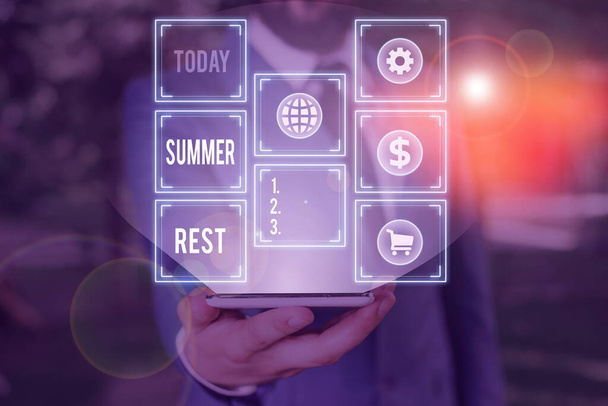Handwriting text writing Summer Rest. Concept meaning taking holiday break or unwind from work or school during summer. - Photo, Image