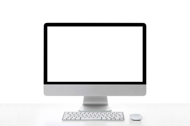 Laptop with blank white screen. Isolated on white background - Photo, Image