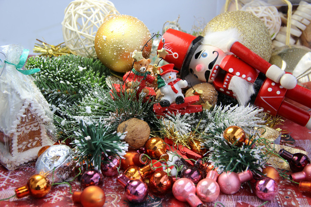 Beautiful Christmas with toys, gingerbread and nutcracker - Fotoğraf, Görsel