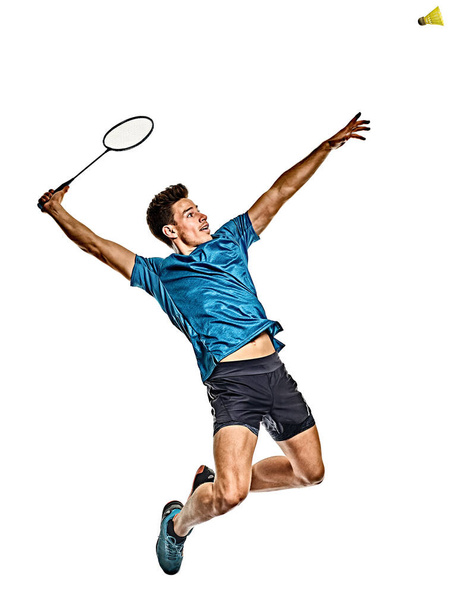 Badminton player young man isolated white background - Φωτογραφία, εικόνα