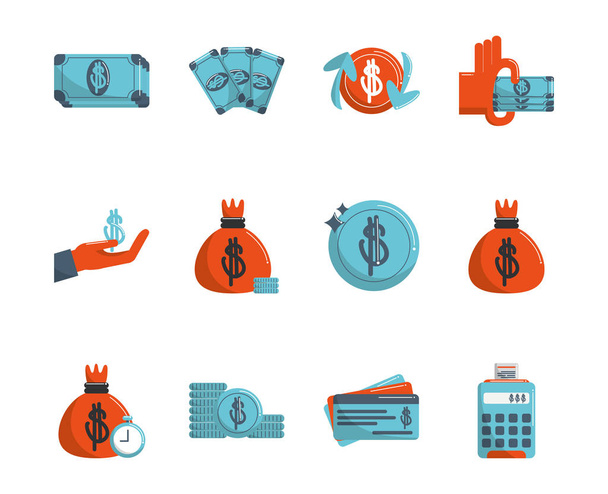 negócio de dinheiro comércio financeiro ícones definir tom de cor e preencher
 - Vetor, Imagem