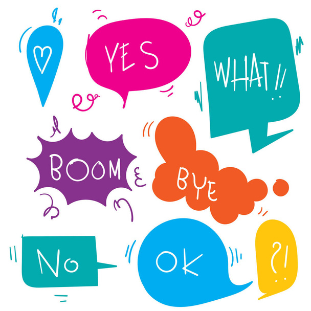 collection of Hand drawn set of colorful speech bubbles with dialog words. Vector bubbles speech doodle. - Vector, Image