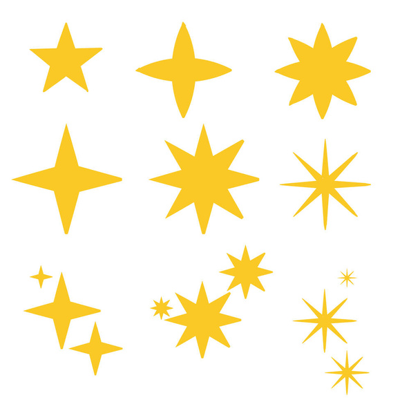 Ikony Doodle Star. Blikající hvězdy. Jiskřičky, zářící výbuch. Vánoční vektorové symboly izolované ručně kreslený styl - Vektor, obrázek