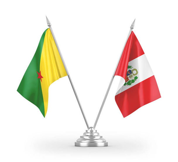 Peru és Francia Guyana tábla zászlók elszigetelt fehér háttér 3d renderelés - Fotó, kép