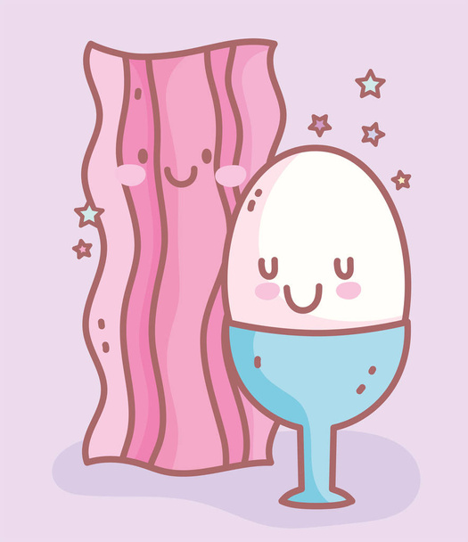 βραστό αυγό και μπέικον μενού εστιατόριο τροφίμων χαριτωμένο - Διάνυσμα, εικόνα