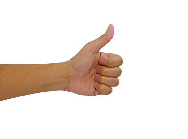 hand van de mens met duim omhoog geïsoleerd op witte achtergrond - Foto, afbeelding