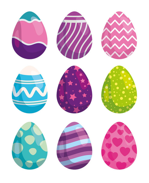 set of cute eggs easter decorated - Vector, Image