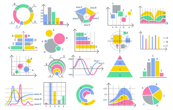 Stats charts graphics - Vector, Image
