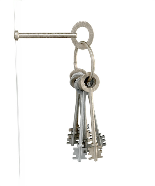 Keys Inserted Into White Wall - Фото, изображение