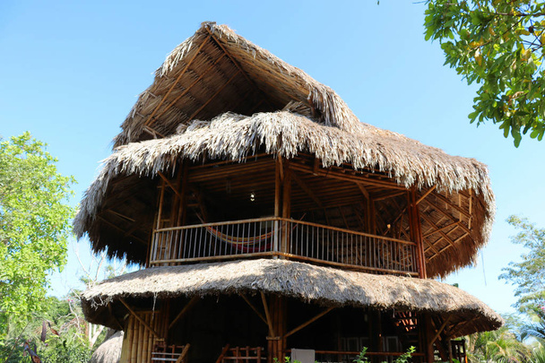 Bungalow nos trópicos, tecnologia de construção de bambu
 - Foto, Imagem