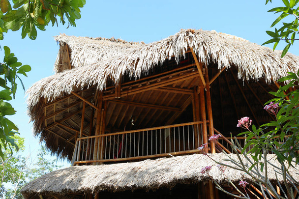 Bungalow nos trópicos, tecnologia de construção de bambu
 - Foto, Imagem