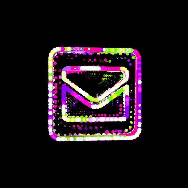 Símbolo sobre cuadrado de círculos multicolores y rayas. OVNI Verde, Púrpura, Rosa
   - Foto, imagen