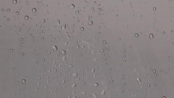 Regendruppels glijden uit op het glas. - Video