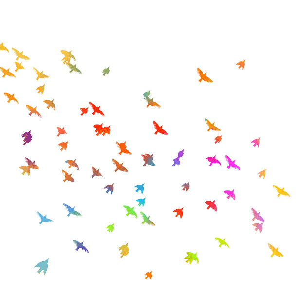 Bunte Vögel. Ein Schwarm fliegender Regenbogenvögel. Vektorillustration - Vektor, Bild