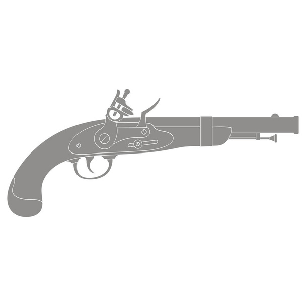 古いピストル銃とベクトルモノクロアイコン - ベクター画像