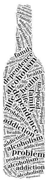 Tag or word cloud alcohol addiction related in shape of bottle - Photo, Image