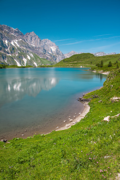 Hiking around Truebsee lake in Swiss Alps, Engelberg, Central Switzerland - Photo, Image