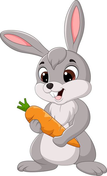 ニンジンを保持している漫画のウサギのベクトル イラスト - ベクター画像