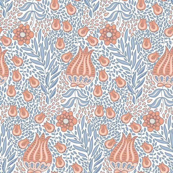 Vector Seamless Tough  Pattern with Fantastic Flowers and Leaves. Original Design for Wallpaper, Pattern, Print, Card etc - Vector, Image