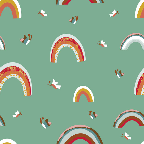 Vector seamless pattern background with rainbows. Green background - Вектор,изображение