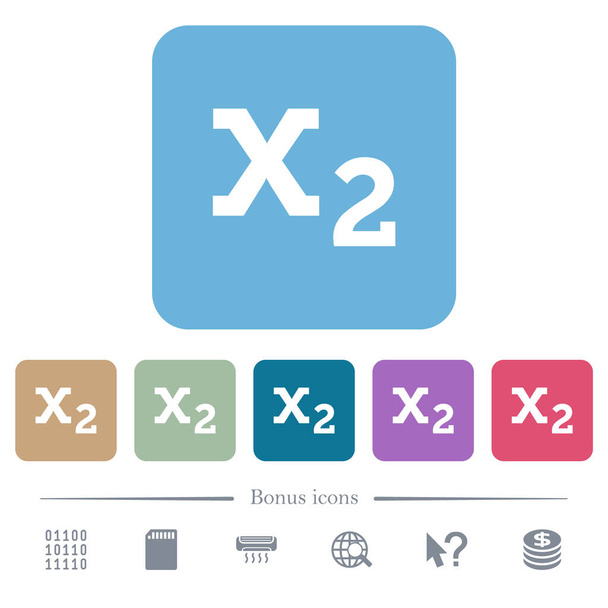 Subscript white flat icons on color rounded square backgrounds. 6 bonus icons included - Vector, Image