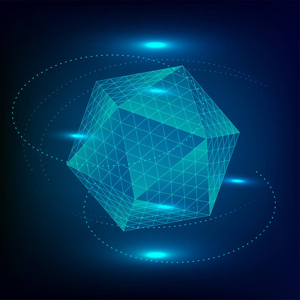 Icosahedron Platonic solid. Sacred geometry 3d illustration. technology background illustration - Vector, Image