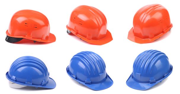 Six blue and red hard hats - Photo, image