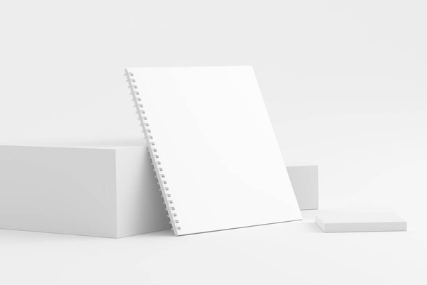 Tér Spirál Notebook Jegyzetfüzet Fehér Üres 3D Renderelés Mockup - Fotó, kép