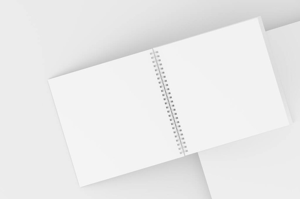 Bloco de notas em espiral quadrado Branco em branco 3D renderização Mockup
 - Foto, Imagem