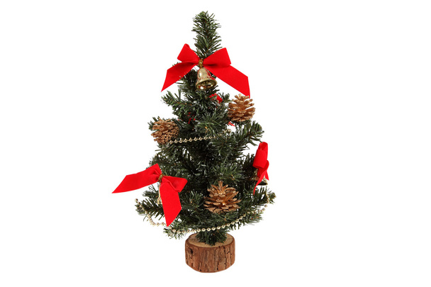 Small Decorated Christmas tree on white background - Photo, Image