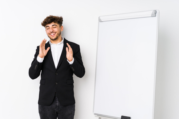 Young business coaching arabian man joyful laughing a lot. Happiness concept. - Foto, Imagem