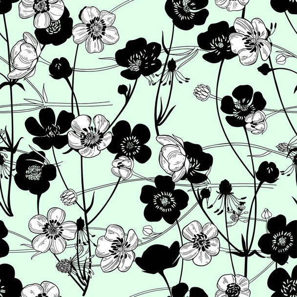 Buttercups. Flowering wildflowers. Vector  illustration. Nature background. - Vector, Image
