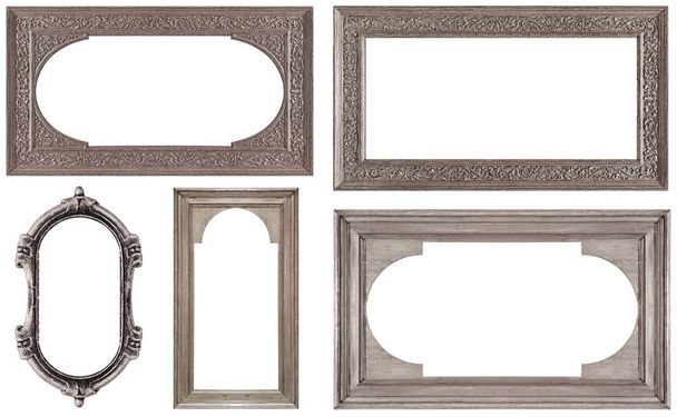 Set of silver gothic frames for paintings, mirrors or photo isolated on white background - Photo, Image