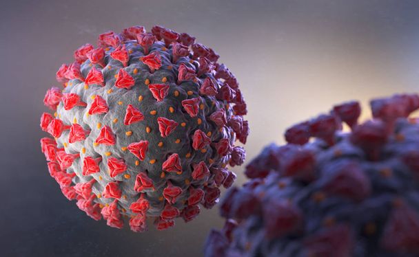 Coronavirus 'un tasviri. Solunum yollarına saldıran bir patojen. 3 Boyutlu Hazırlama - Fotoğraf, Görsel