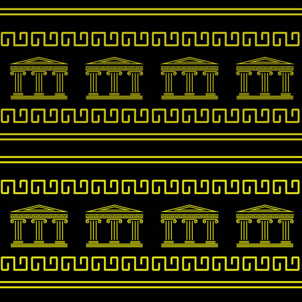 amarillo griego edificio patrón sin costura sobre fondo oscuro
 - Vector, Imagen