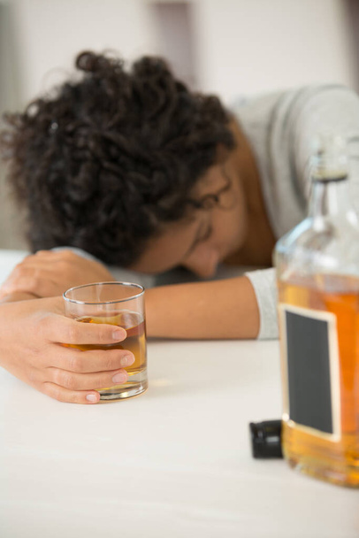 drunk woman sleeping on the table - Photo, Image