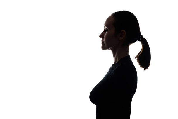 trendy black and white silhouette portrait of woman in profile - Fotografie, Obrázek