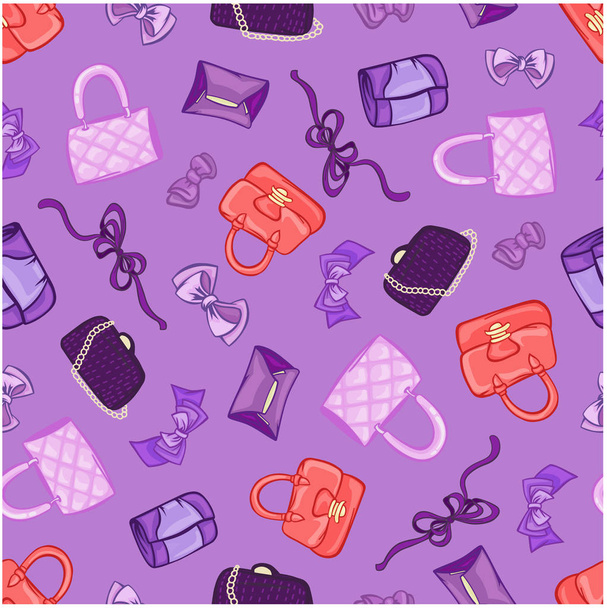    handbags bows pattern seamless colored girl background print wrapper vector wallpaper - Vector, Image