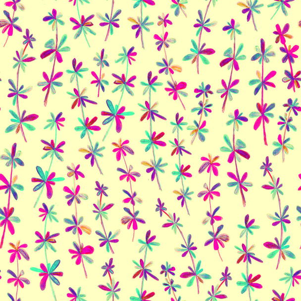 Flowers seamless pattern. Hand drawing with a pencil. Botanical illustration. Background for headline, image for blog, decoration. Design for wallpaper, textile, fabrics. - Foto, immagini