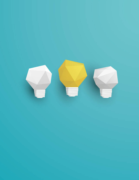 Vector creativity concept with 3d polygonal, paper lightbulbs on blue background. New ideas, brainstorming symbol. - Vector, imagen