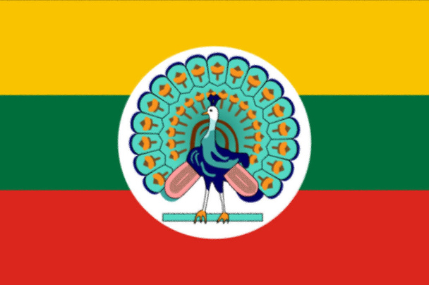Le drapeau de l'État de Birmanie (1943-1945), avec l'ancien symbole national le paon vert - Photo, image