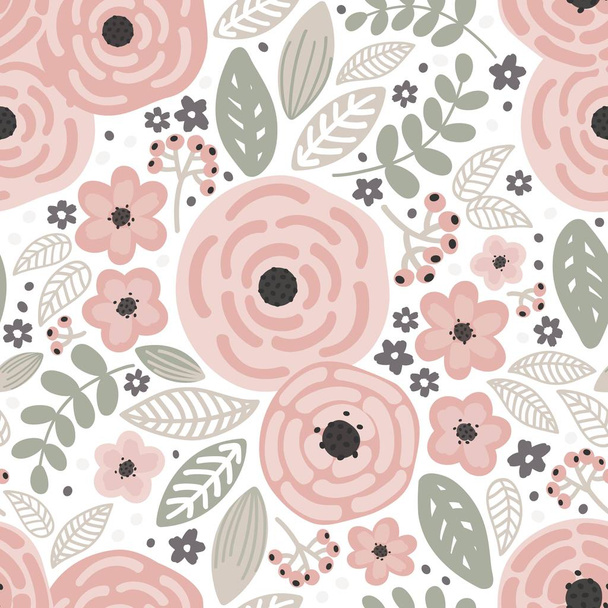Beautiful spring summer pink flower bouquet delicate vector seamless pattern on white background.  - Vektor, Bild