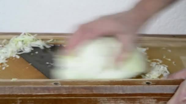 Grünkohl für Sauerkraut schneiden - Filmmaterial, Video