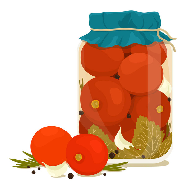 Tomates en conserve dans un pot de cornichons. Isoler vectoriel dans un style réaliste
. - Vecteur, image