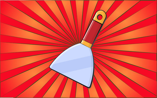 Construction repair tool metal spatula on a background of abstract red rays. Vector illustration - Vector, Image
