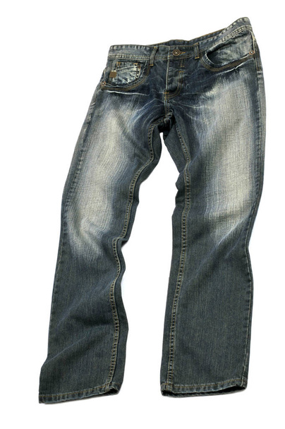 modré džíny zblízka na bílém pozadí - Fotografie, Obrázek