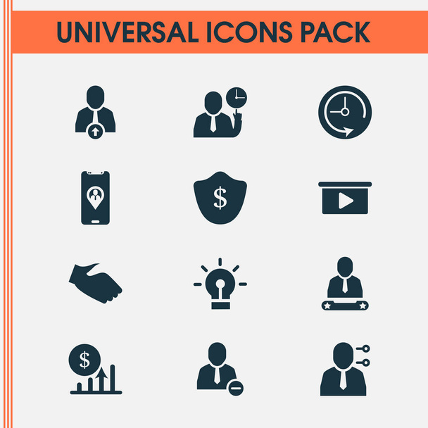 Work icons set with team location, idea, profit and other clock elements. Isolated vector illustration work icons. - Διάνυσμα, εικόνα