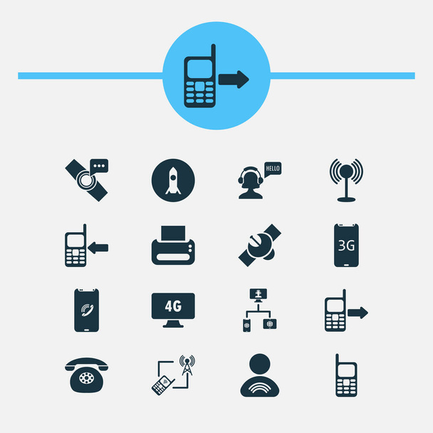 Telecommunication icons set with home network, outgoing, user relationship and other gadget elements. Isolated vector illustration telecommunication icons. - Διάνυσμα, εικόνα
